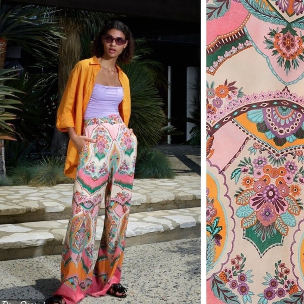 Pink Orange Floral Wide-Leg Jumpsuit